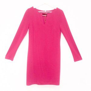 Hot pink VINCE (6) dress with gold necklace collar